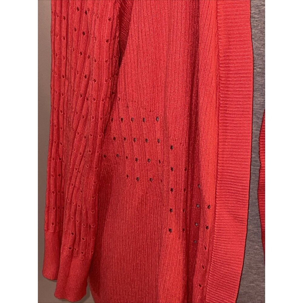 Lane Bryant Ribbed Long Open Cardigan Pink Eyelet Detail 3/4 Sleeve Sz 26/28 - Picture 2 of 10